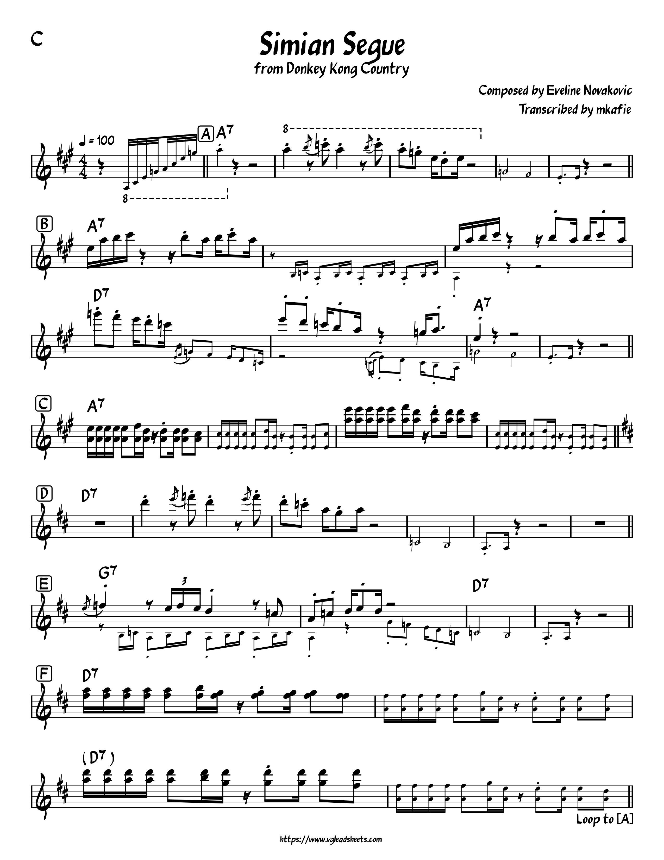 Donkey Kong Country Simian Segue Vgleadsheets Com Lead Sheets For Video Game Music
