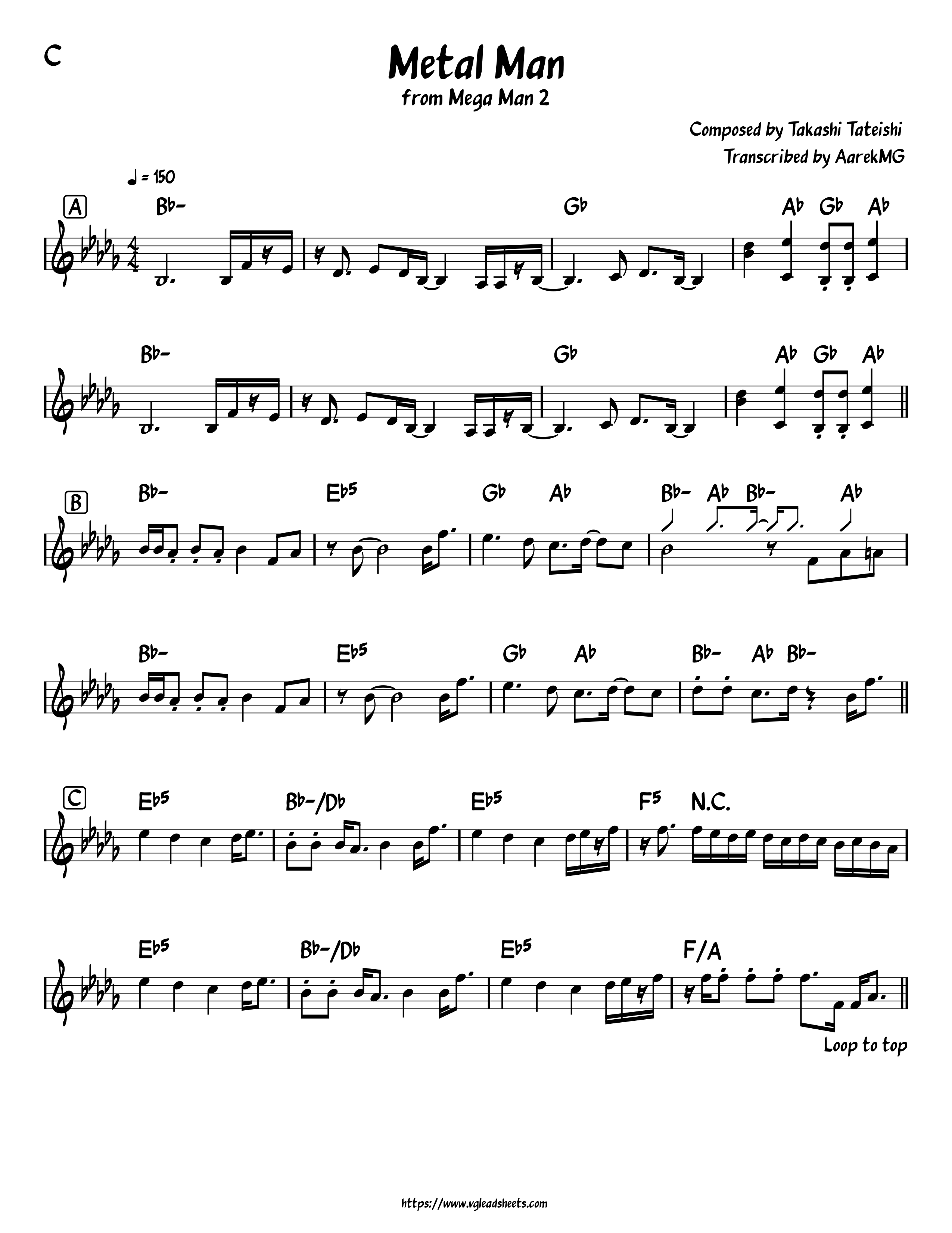 Mega Man 2 - Metal Man | VGLeadSheets.com - Lead Sheets for Video Game Music