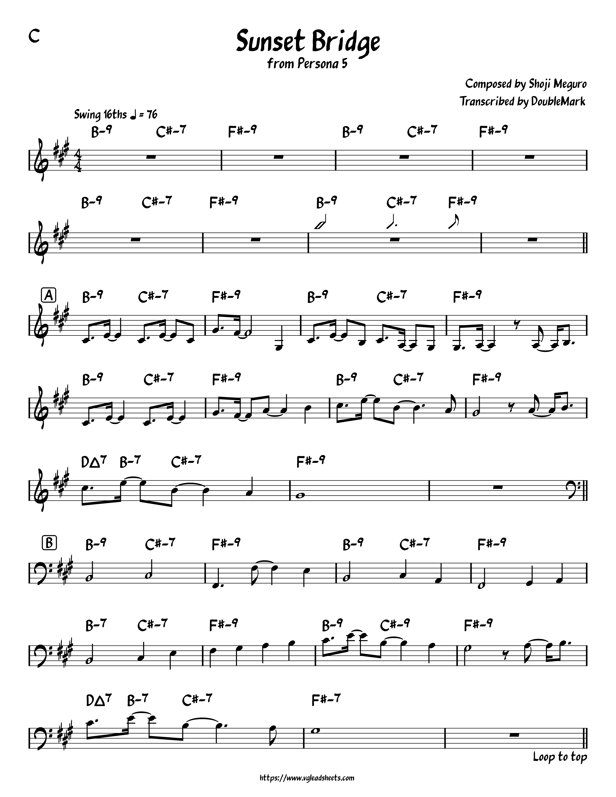 Persona 5 Sunset Bridge Vgleadsheets Com Lead Sheets For Video Game Music