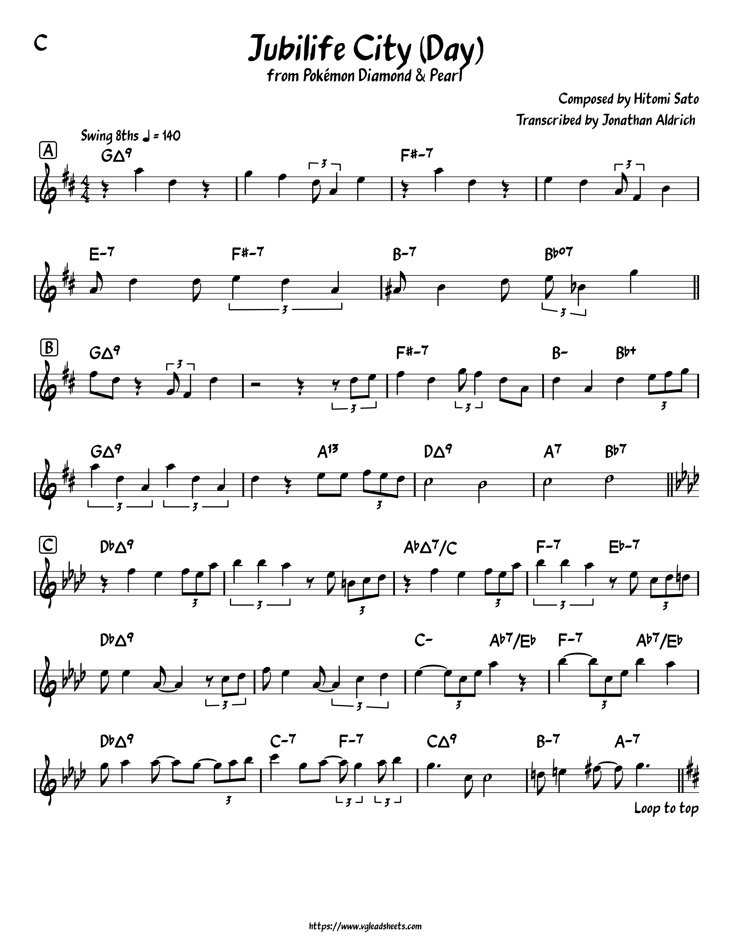 Pokmon Diamond & Pearl - Jubilife City (Day) | VGLeadSheets.com - Lead  Sheets for Video Game Music