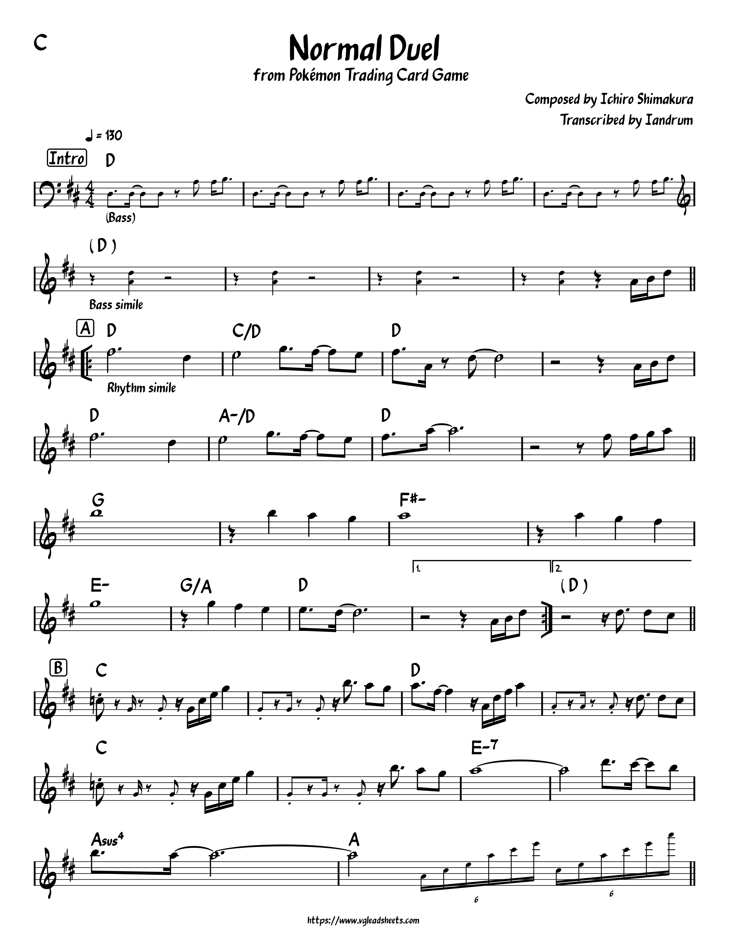 Pokmon Trading Card Game - Normal Duel | VGLeadSheets.com - Lead Sheets  for Video Game Music