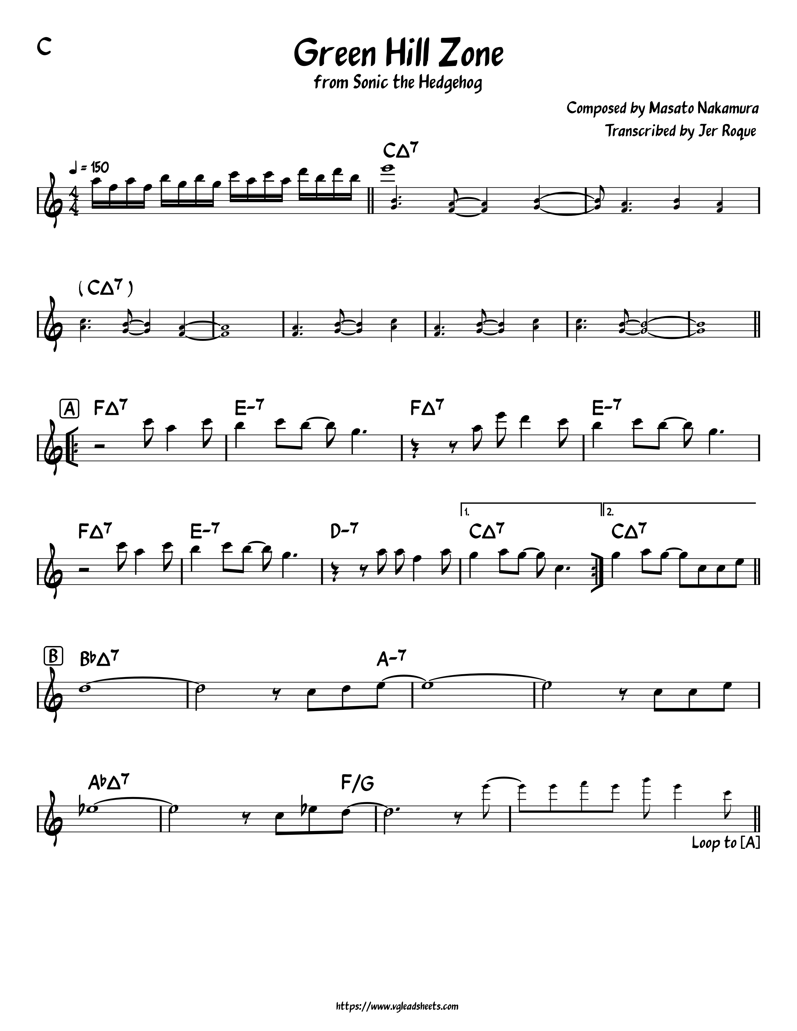 Sonic The Hedgehog - Green Hill Zone (Sheet Music), PDF