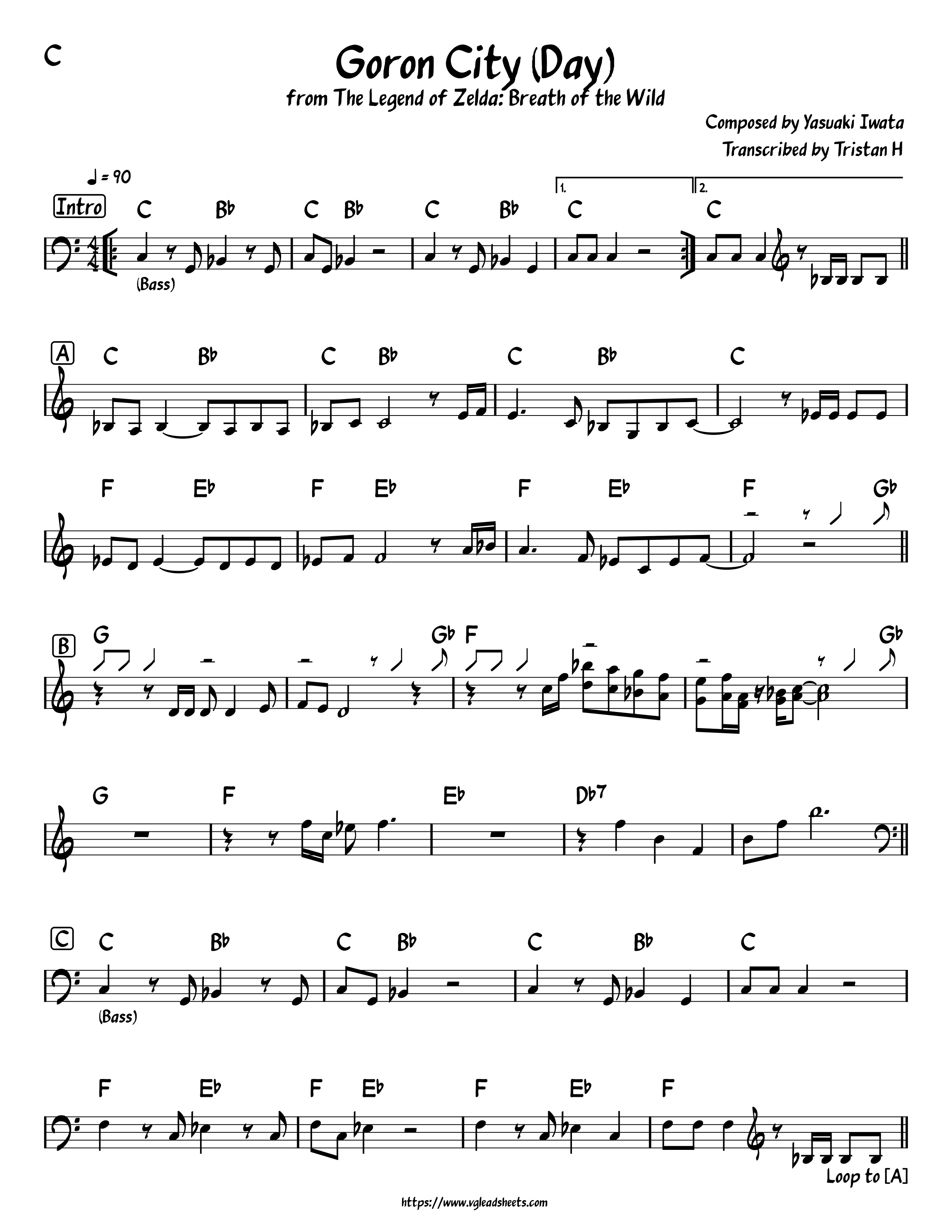 Rápido Son Correa The Legend of Zelda: Breath of the Wild - Goron City (Day) |  VGLeadSheets.com - Lead Sheets for Video Game Music