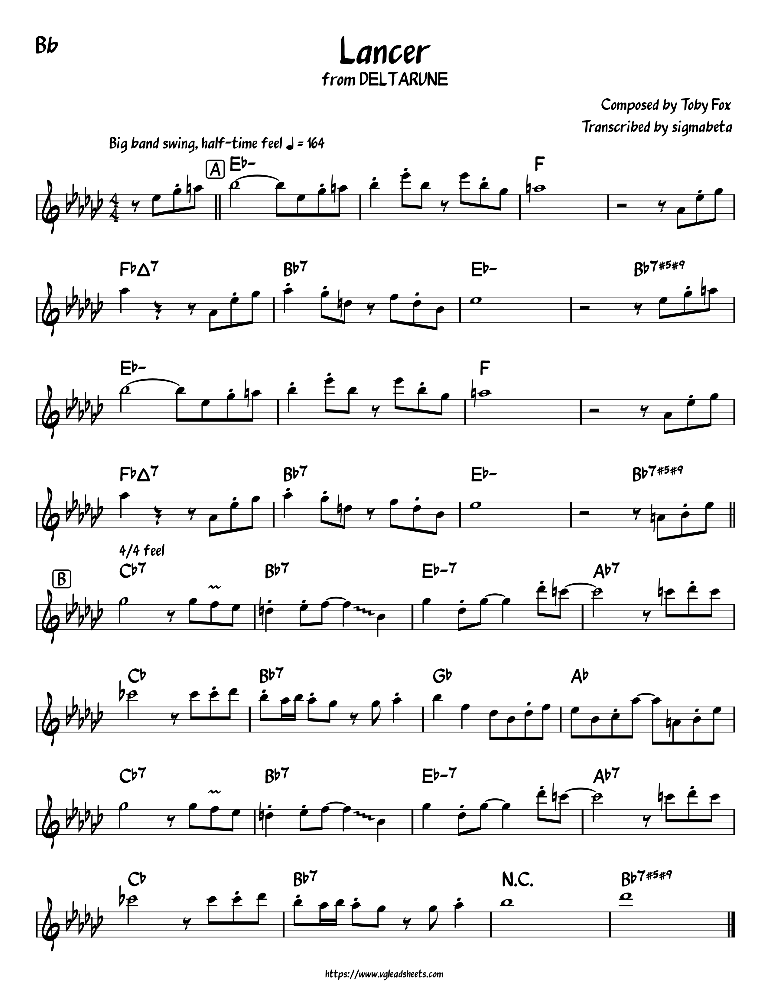 DELTARUNE - Lancer | VGLeadSheets.com - Lead Sheets by Gamers, for ...