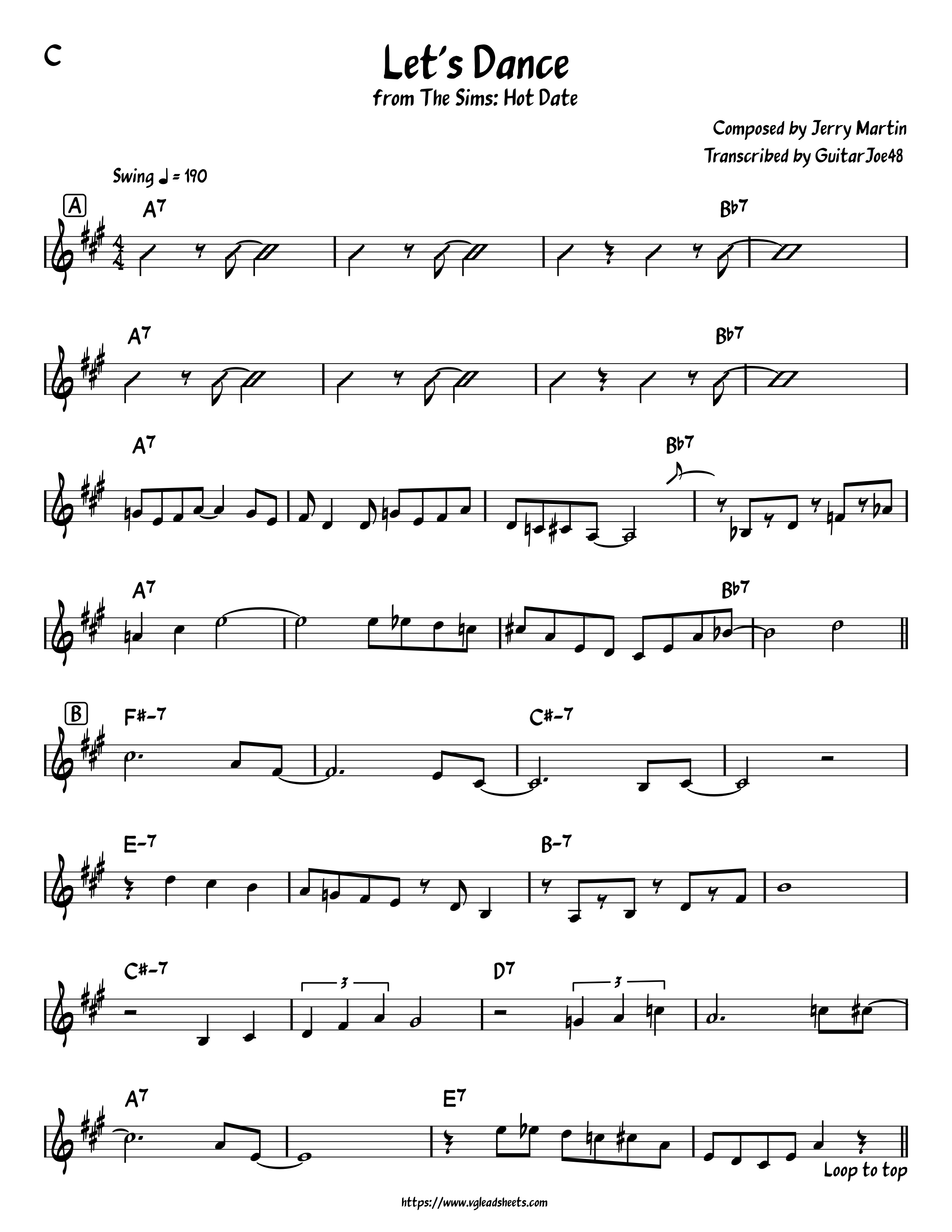 The Sims: Hot Date - Let's Dance | VGLeadSheets.com - Lead Sheets by ...